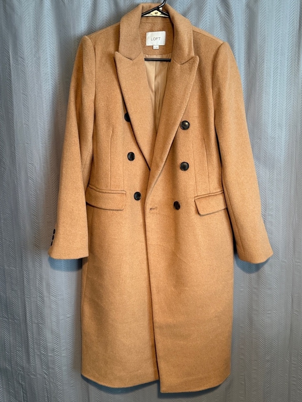 LOFT Camel Double-Breasted Long Pea Coat